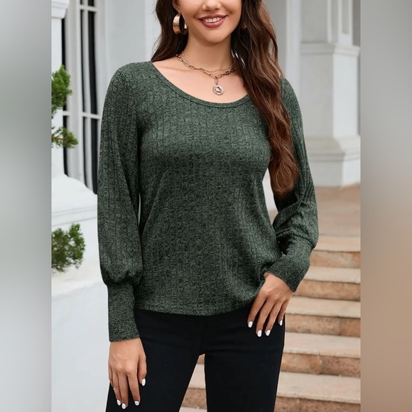 Serene Ribbed Lantern Sleeve Knit Top - Picture 2 of 4